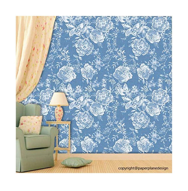 PAPER PLANE DESIGN Premium Self Adhesive Sticker Wallpaper. Theme - Aqua Blue Floral (16 x 90 inch x 1 Roll / 10 sq ft) (10 Square FEET (for Door)) - Image 1
