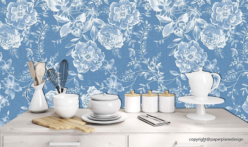 PAPER PLANE DESIGN Premium Self Adhesive Sticker Wallpaper. Theme - Aqua Blue Floral (16 x 90 inch x 1 Roll / 10 sq ft) (10 Square FEET (for Door)) - Image 4