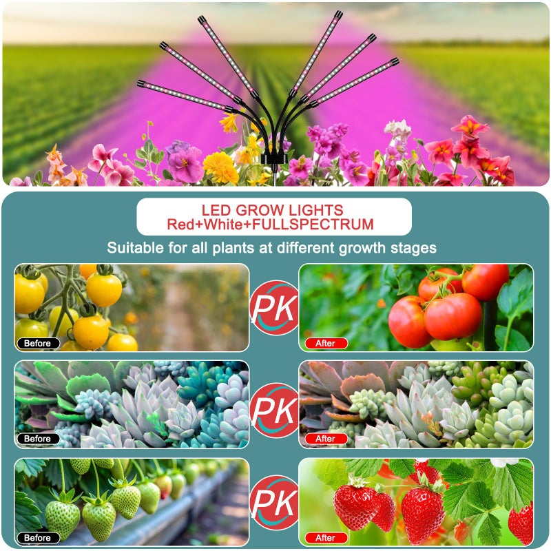 Mefflypee Grow Lights for Indoor Plants, LED Grow Light Stand, Red White Full Spectrum Plant Lamp with Adjustable Tripod, Gooseneck, Suitable for Flowers Vegetables (Type B) - Image 3