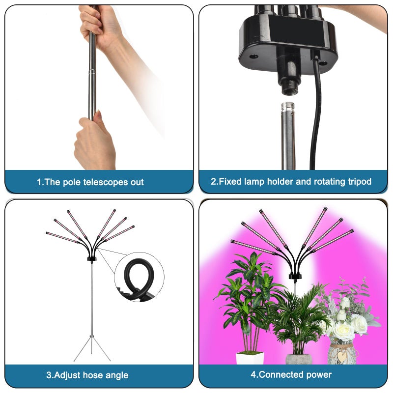 Mefflypee Grow Lights for Indoor Plants, LED Grow Light Stand, Red White Full Spectrum Plant Lamp with Adjustable Tripod, Gooseneck, Suitable for Flowers Vegetables (Type B) - Image 4