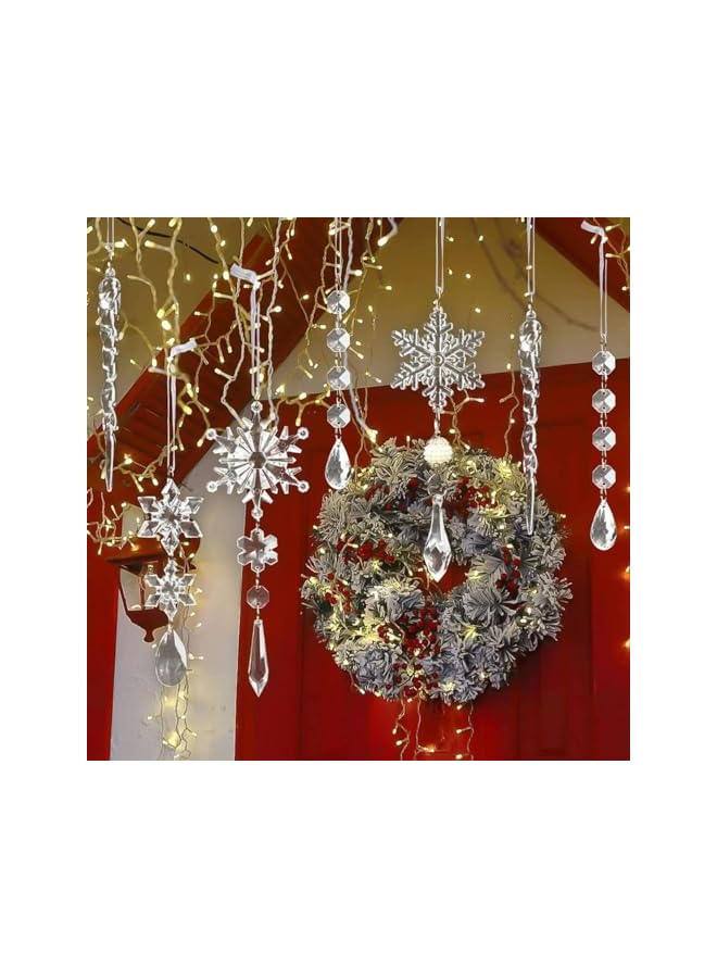 The Bros 10 قطع زينة شجرة عيد الميلاد، زينة كريستالية شفافة معلقة، مجموعة زخارف على شكل ثلج من الأكريليك لتزيين شجرة عيد الميلاد وحائط الحفلات، ثلج عيد الميلاد المعلق - Image 2