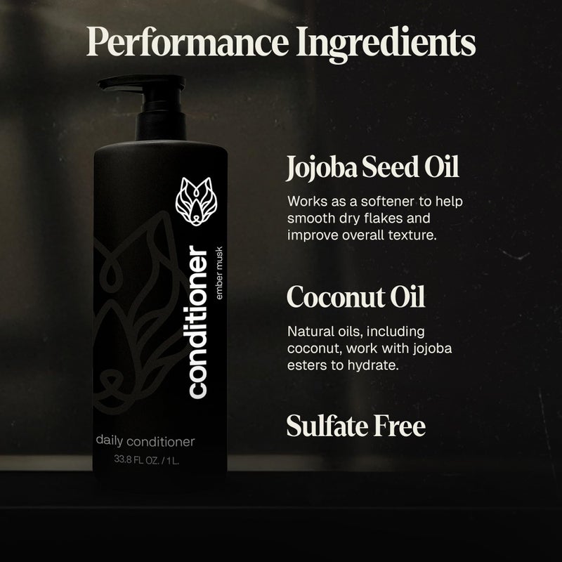 Black Wolf Mens Everyday Hair Conditioner, 1 Liter - Salon-Grade Professional Deep Conditioner Smooths, Detangles & Locks in Moisture for Hydrated & Moisturized Scalp - Hydrating For All Hair Types - Image 4