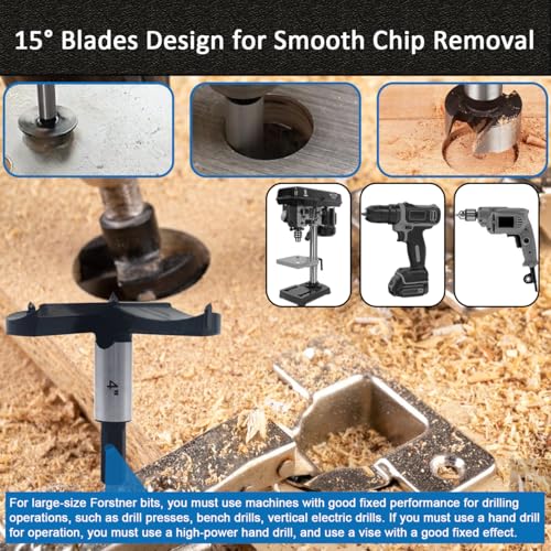 BeQell Large Size Forstner Bit Set 6PCS,1-1/4 Inch to 4 Inch Carbide Forstner Drill Bit,Hex Shank Wood Hole Saw Set Woodworking Hinge Cutter Tool Kits for Hard Wood Plastic Plywood with Storage Case - Image 3