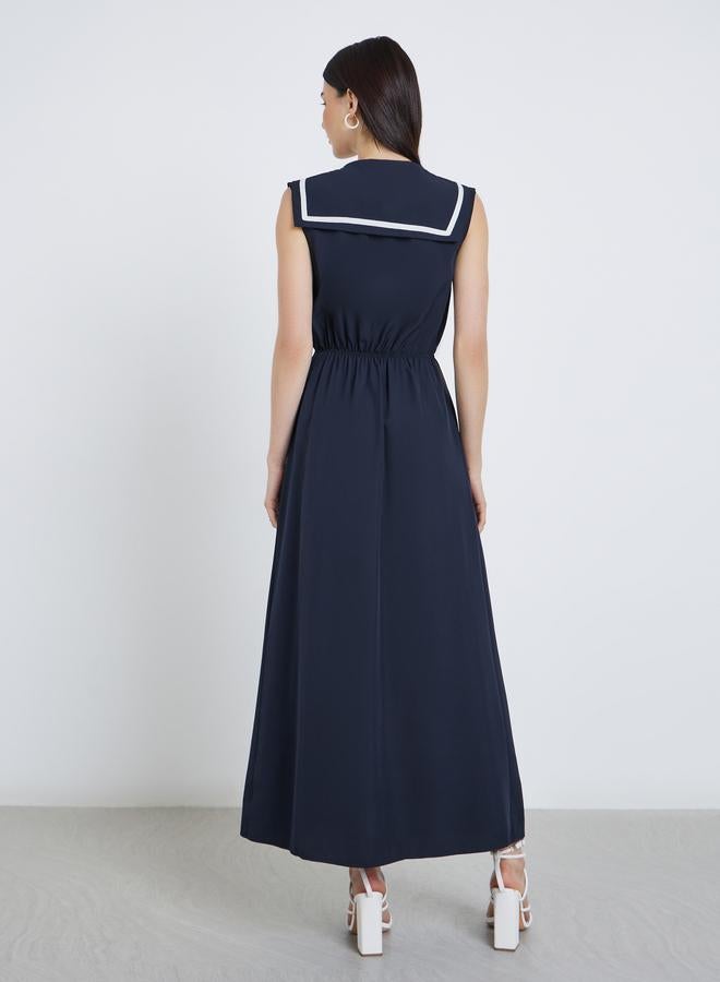 Take Two Navy Blue Sleeveless Button Detail Maxi Dress - Image 5