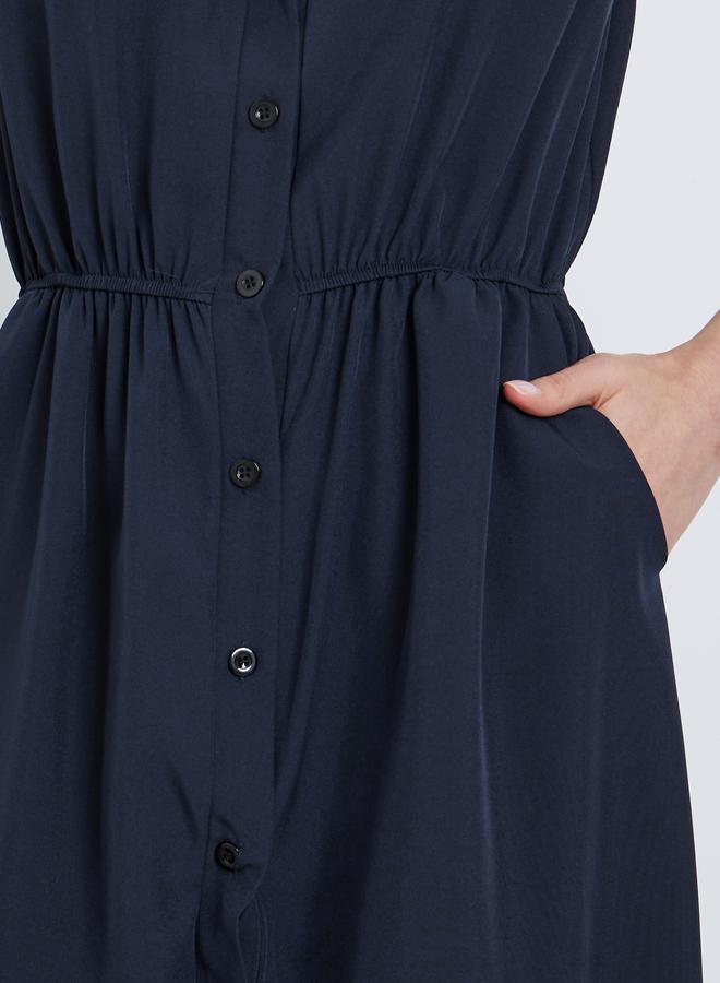Take Two Navy Blue Sleeveless Button Detail Maxi Dress - Image 4