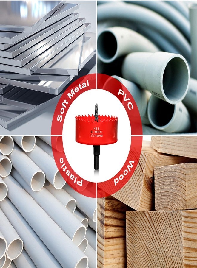 ITOOLFIRM Hole Saw 3 3/8” (86mm) for Wood and Plastic, HSS Bi-Metal Hole Cutter Core Drill Bit for Drywall, PVC Boards, Fiberglass and Vent Pipes - Image 3