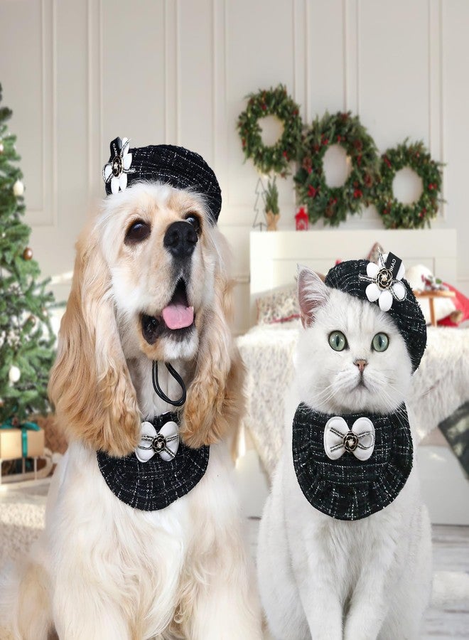 HOWWFALY 2PCS Cat Beret Hat with Camellia, Adjustable Bow Bandana Scarf Set Pet Princess Costume for Halloween Christmas, Cat Dog Birthday Party Apparel (Camellia) - Image 2