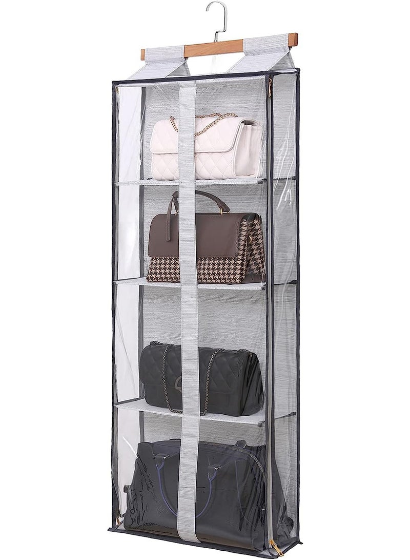 SYOSI Clear Closet Hanging Handbag Organizer with Zippers, Easy Access Wardrobe Tote Bag Purse Storage Holder Over The Door Space Saving Shelf Pocket for Bedrooms Living Room(Grey)  - Image 1
