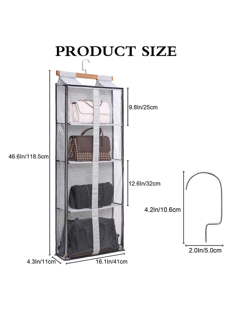 SYOSI Clear Closet Hanging Handbag Organizer with Zippers, Easy Access Wardrobe Tote Bag Purse Storage Holder Over The Door Space Saving Shelf Pocket for Bedrooms Living Room(Grey)  - Image 5