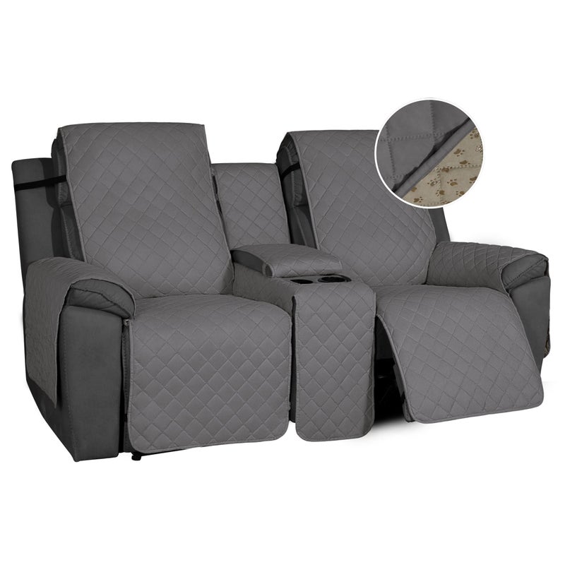 Easy-Going EasyGoing NonSlip Loveseat Recliner Sofa Cover with Console Water Resistant Double Reclining Couch Cover with Adjustable Strap 2Piece Washable Furniture Cover for Dog Pet 2 Seater Gray 