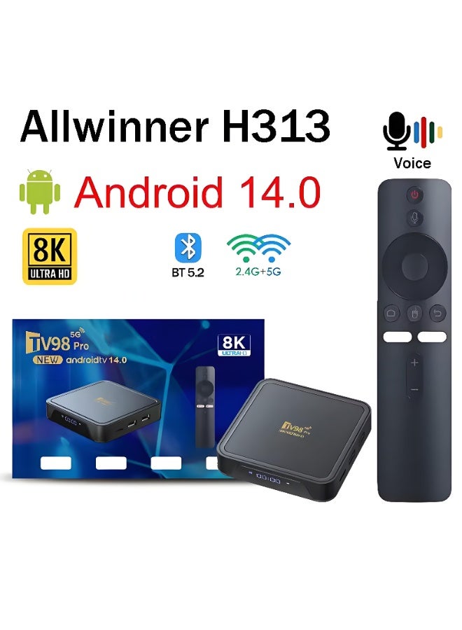 TV98 TV Box Android 14 ATV H313 Quad Core 5G Dual Wifi 8K 4K Media Player TB 5.2 Support Voice remote control TV Box - Image 1