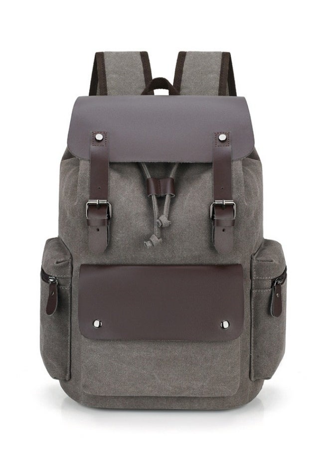 nihao Large Capacity Computer Bag Canvas Bag Laptop Bag Retro Wear-Resistant Backpack - Grey  - Image 1