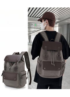 nihao Large Capacity Computer Bag Canvas Bag Laptop Bag Retro Wear-Resistant Backpack - Grey  - Image 2