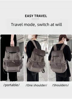 nihao Large Capacity Computer Bag Canvas Bag Laptop Bag Retro Wear-Resistant Backpack - Grey  - Image 3