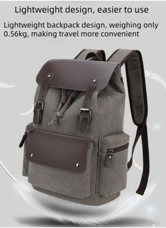 nihao Large Capacity Computer Bag Canvas Bag Laptop Bag Retro Wear-Resistant Backpack - Grey  - Image 4
