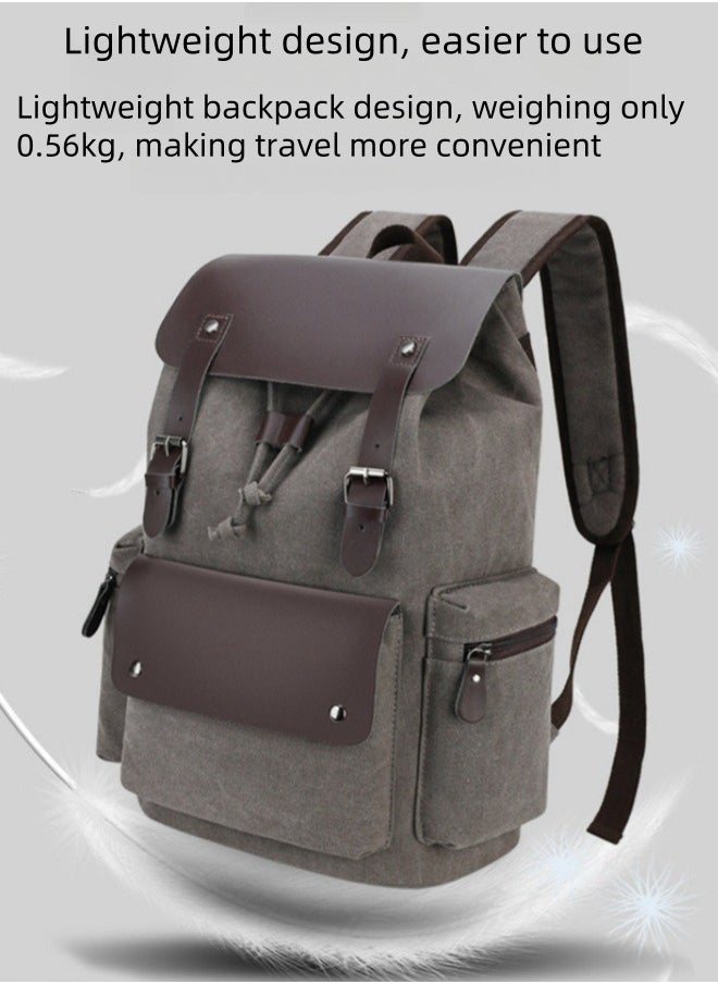 nihao Large Capacity Computer Bag Canvas Bag Laptop Bag Retro Wear-Resistant Backpack - Grey  - Image 4