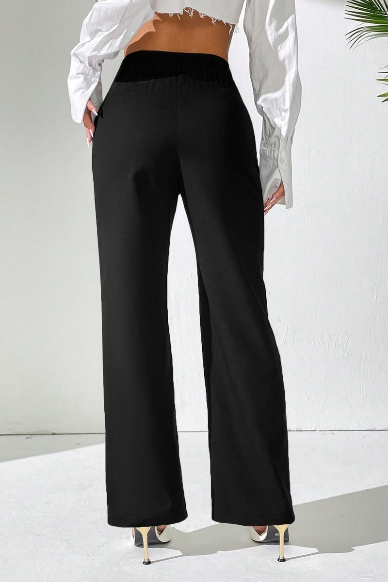 Pink Queen Womens Dress Pants Loose Fit High Waist Slacks for Women Business Casual Curvy Trousers Wide Leg Black Work Slacks Straight Leg Pleated with Pockets Black L - Image 4