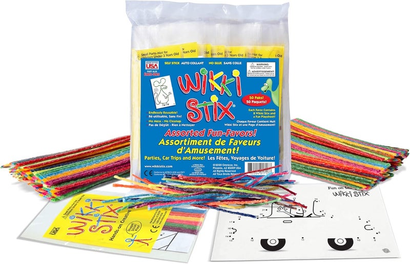 WikkiStix Wikki Stix Assorted Fun Favors Pack of 50 Arts and Crafts Non Toxic Waxed Yarn Made in The USA 8 Fun Playsheet Manipulative Toys Used in The Classroom at Home and While Traveling - Image 1