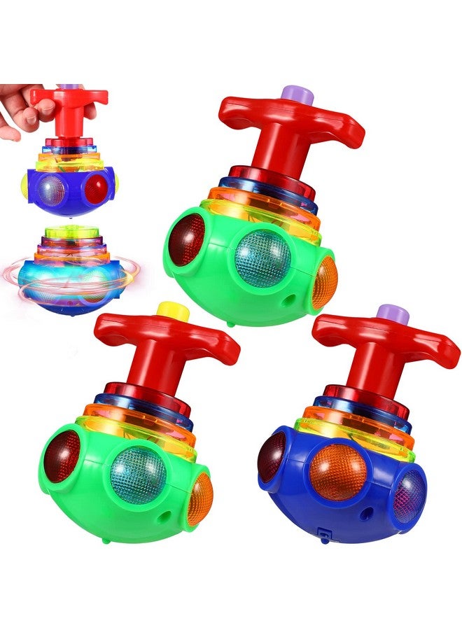 TOYANDONA 3Pcs Spinning Top Toys, LED Light Up Flashing Music Spinning Tops for Kids Gifts Birthday Party Favors Goodie Bag Fillers（Random Color - Image 1