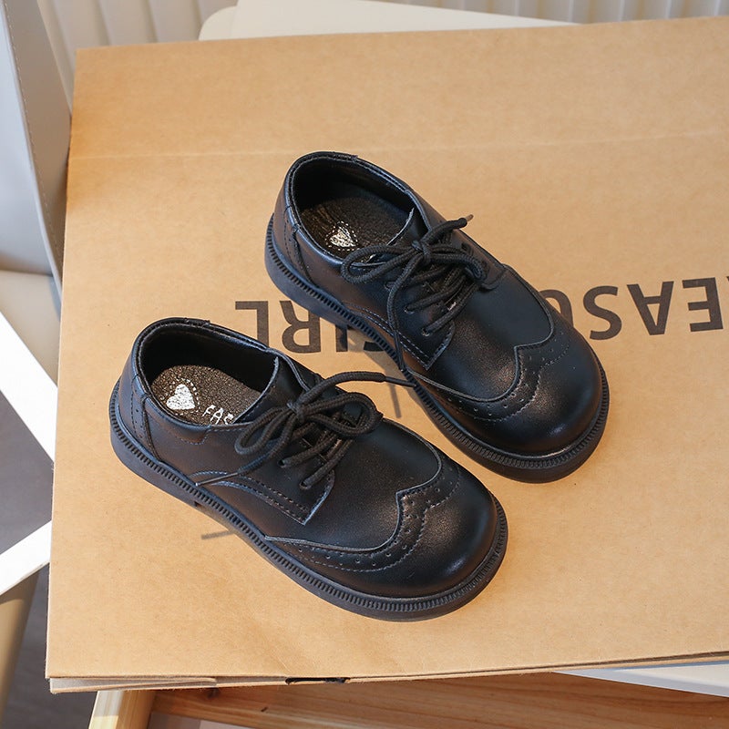 British Style Boys' Leather Shoes - Black, Soft Sole, Perfect for School & Events