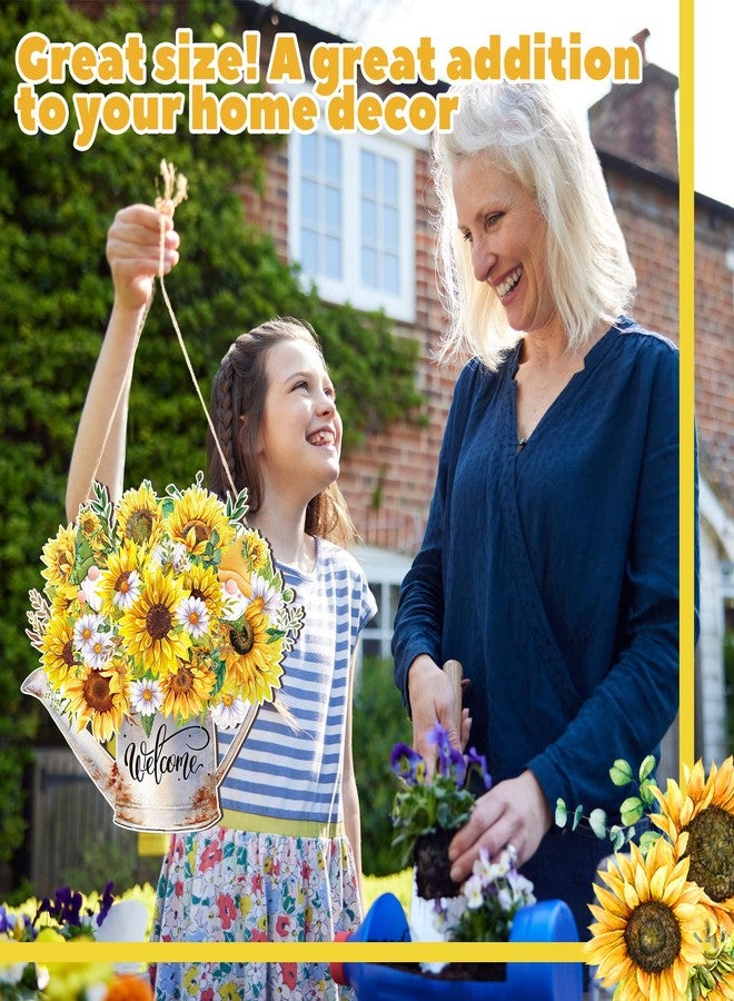 Queekay Summer Sunflower Welcome Sign for Front Door Wooden Summer Door Hanging Wreaths Watering Can Sunflower Decorations 11.8 x 11.8 Inch Wall Art Decor for Indoor Outdoor Home Kitchen Party - Image 4