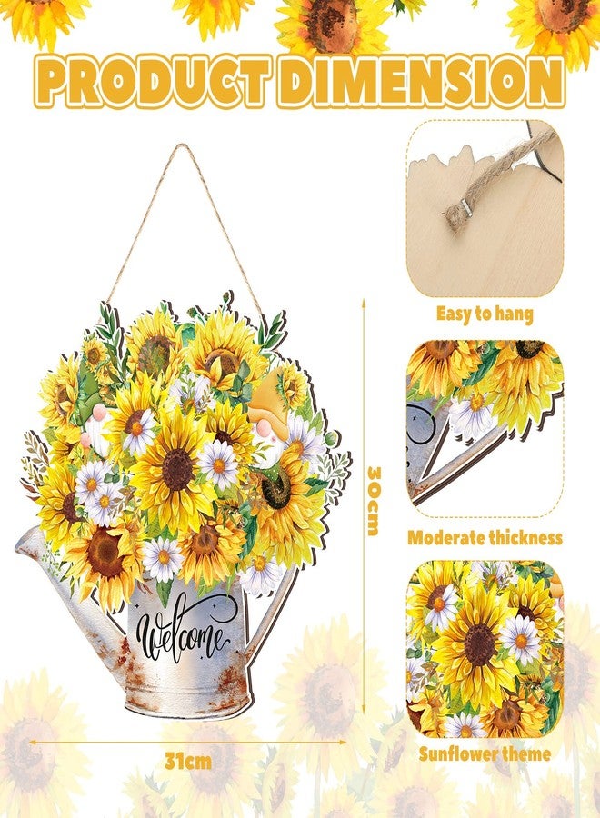 Queekay Summer Sunflower Welcome Sign for Front Door Wooden Summer Door Hanging Wreaths Watering Can Sunflower Decorations 11.8 x 11.8 Inch Wall Art Decor for Indoor Outdoor Home Kitchen Party - Image 3