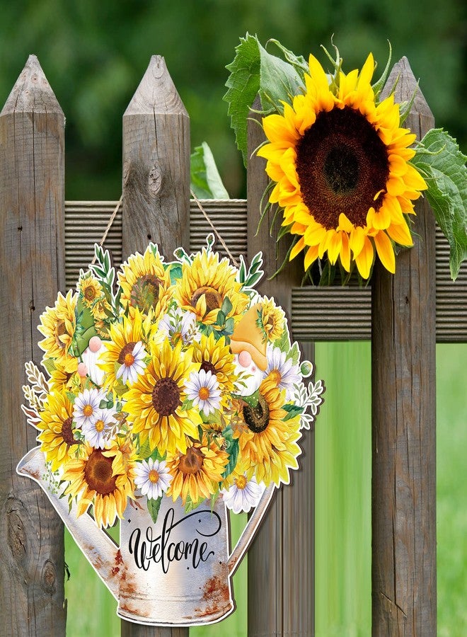 Queekay Summer Sunflower Welcome Sign for Front Door Wooden Summer Door Hanging Wreaths Watering Can Sunflower Decorations 11.8 x 11.8 Inch Wall Art Decor for Indoor Outdoor Home Kitchen Party - Image 5