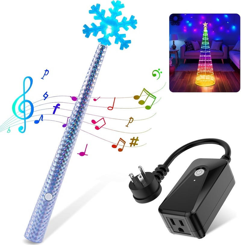Brightown Wireless Remote Control OutletWireless Switch Magic Lights Wand Christmas Tree Lights and Decoration LightsRemote Switch Kit with MusicChristmas Gift Ideas Kids Friends FamilySilver - Image 1