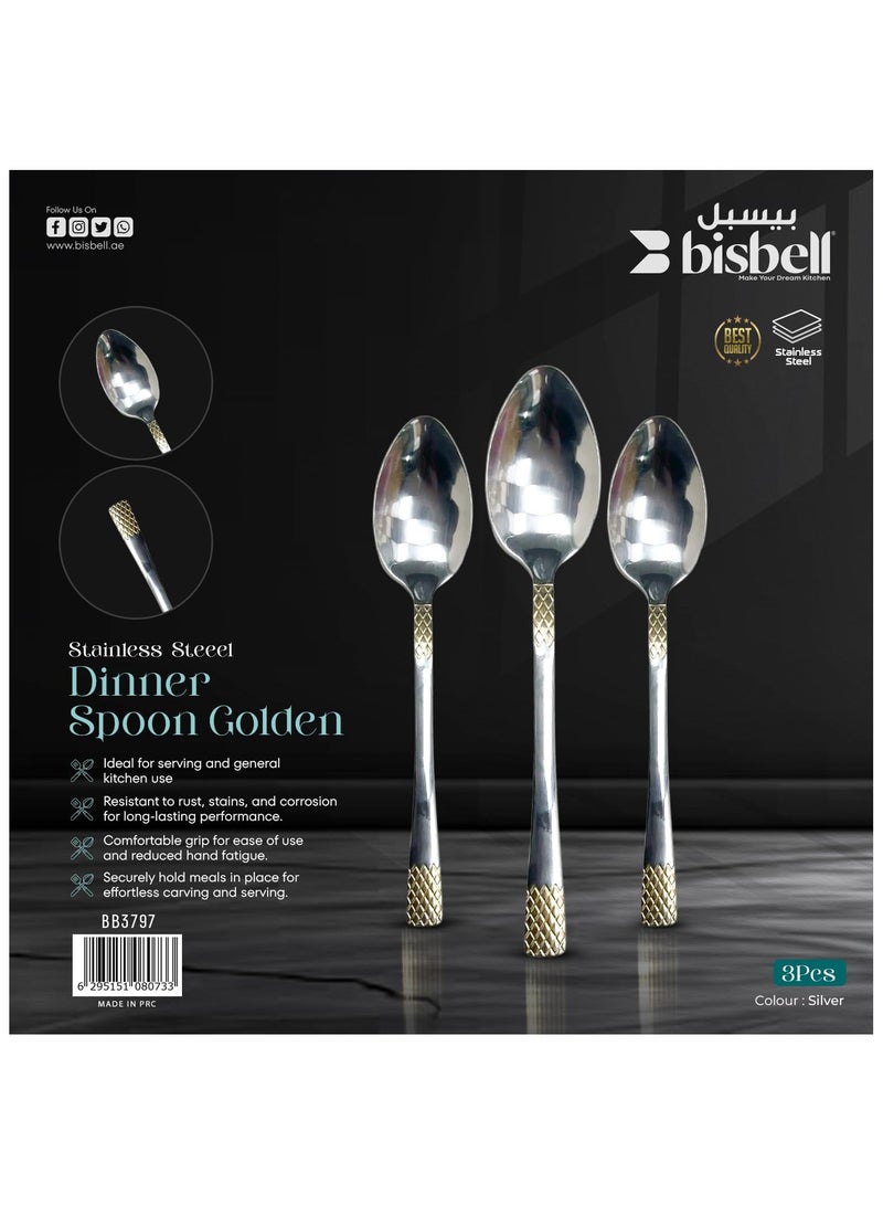بيسبل ملاعق عشاء من الستانلس ستيل مع لمسة ذهبية من بيسبيل، طقم من 3 قطع - Image 3