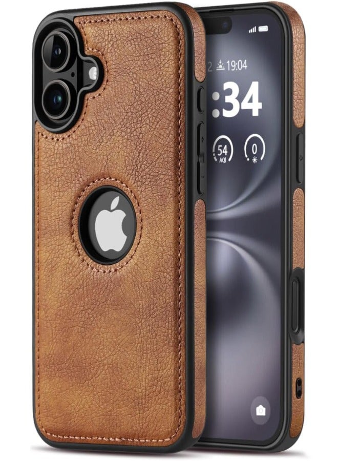 ميكّي جراب iPhone 16، جراب واقٍ من الجلد النباتي لهاتف iPhone 16 مقاس 6.1 بوصة، فاخر وأنيق، مع شعار مرئي وتصميم جميل، جراب جلدي مثالي غير قابل للانزلاق بمظهر عتيق، بني - Image 1