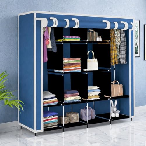 Whitecloud TRANSFORMING HOMES 12-Shelf Collapsible Wardrobe, Portable Foldable Design, Dustproof Non-Woven Cover, Sturdy PP Resin Shelves, Blue, Standard - Image 1