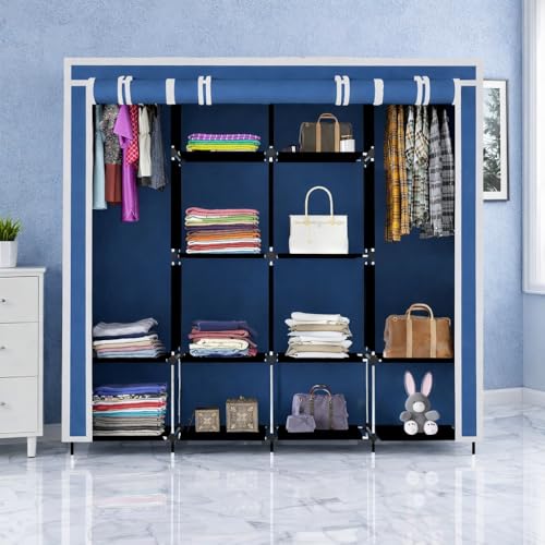 Whitecloud TRANSFORMING HOMES 12-Shelf Collapsible Wardrobe, Portable Foldable Design, Dustproof Non-Woven Cover, Sturdy PP Resin Shelves, Blue, Standard - Image 2