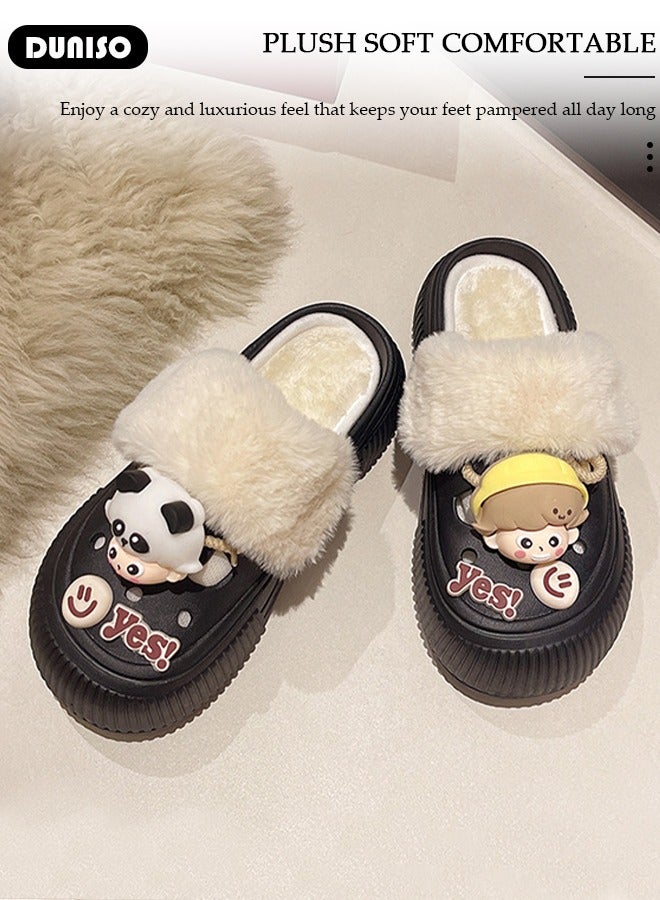 DUNISO House Slippers for Women,Washable Lined Clogs, Fashion Warm Shoes with Thick Sole, Comfortable Home Fuzzy Slippers, Lightweight Non Slip House Shoes For Cozy Indoor Outdoor - Image 5