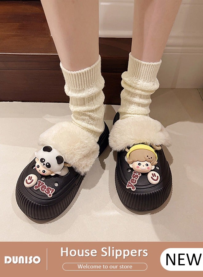 DUNISO House Slippers for Women,Washable Lined Clogs, Fashion Warm Shoes with Thick Sole, Comfortable Home Fuzzy Slippers, Lightweight Non Slip House Shoes For Cozy Indoor Outdoor - Image 1