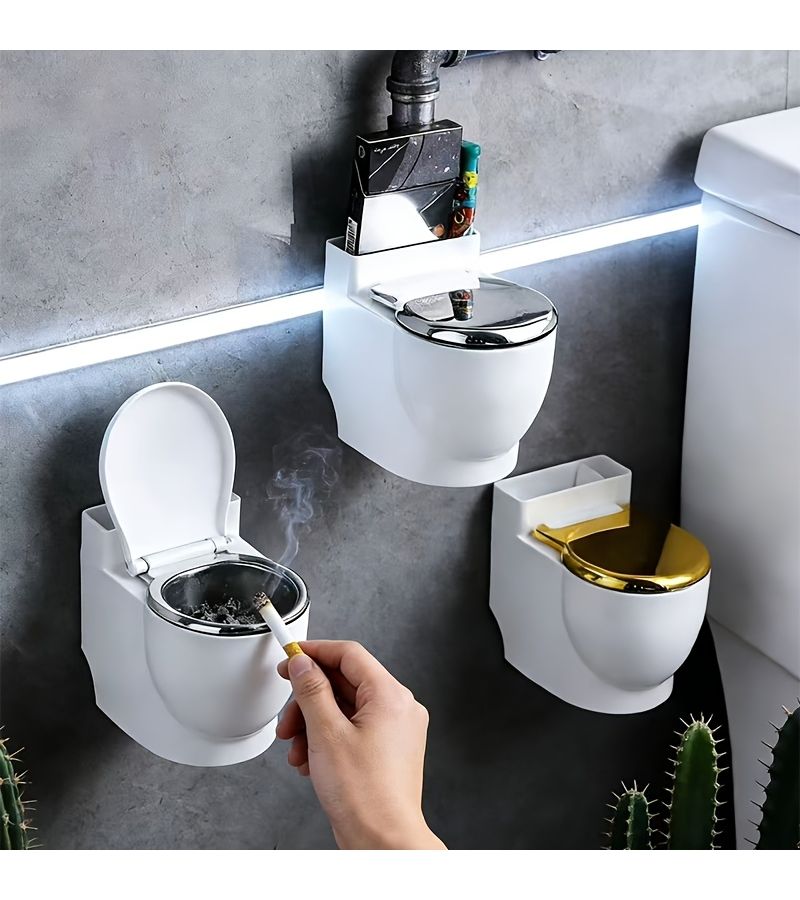 Silvery Lid Fun Toilet Ashtray Desktop Coffee Table Bedside Kitchenware - Image 2