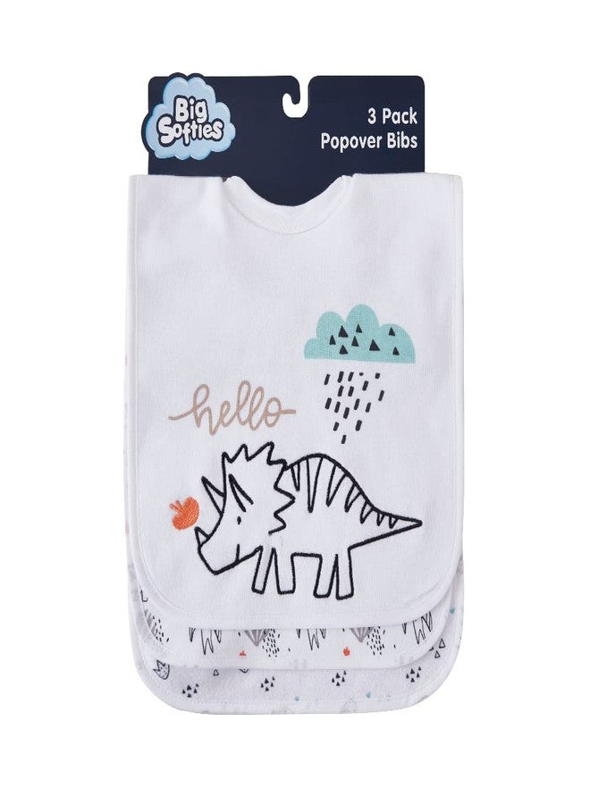 Big Softies مرايل بيج سوفتيز بوبوفر - ديناصور | مطبوعة ومطرزة | ياقة مطاطية ناعمة | قطن مخلوط | فائقة النعومة والامتصاص | مناسبة لسيلان اللعاب والتسنين والرضاعة | للجنسين من 6 إلى 36 شهرًا | عبوة من 3 قطع - Image 1