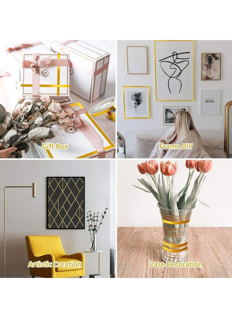 CMGTYYD Gold Tile Stickers,Waterproof Self-Adhesive Floor Wall Seam Sealing Tape Gap Cover Peel and Stick Wall Molding Trim DIY Graphic Tape Gold Duct Tape for Office Home Crafts Car-1.5CM x 50M  - Image 3