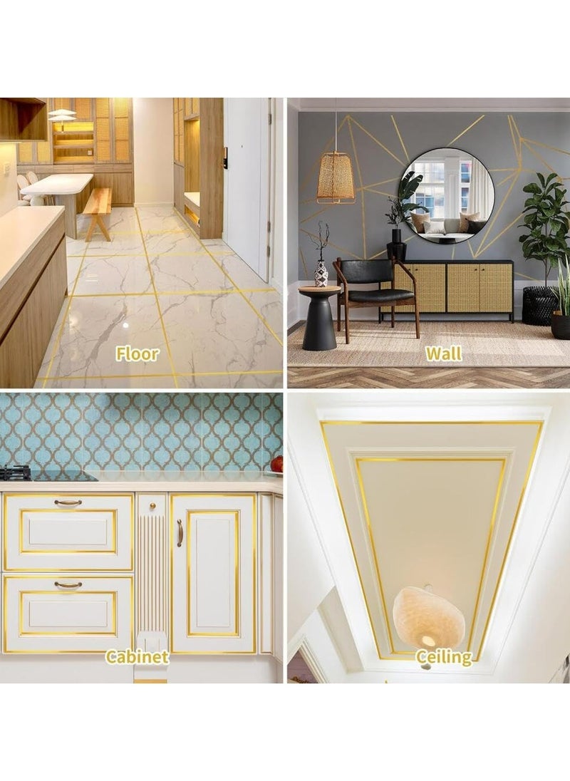 CMGTYYD Gold Tile Stickers,Waterproof Self-Adhesive Floor Wall Seam Sealing Tape Gap Cover Peel and Stick Wall Molding Trim DIY Graphic Tape Gold Duct Tape for Office Home Crafts Car-1.5CM x 50M  - Image 2