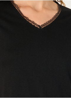 Styli LACE TRIM V NECK SIDE SLIT NIGHTDRESS - MIDI  - Image 4