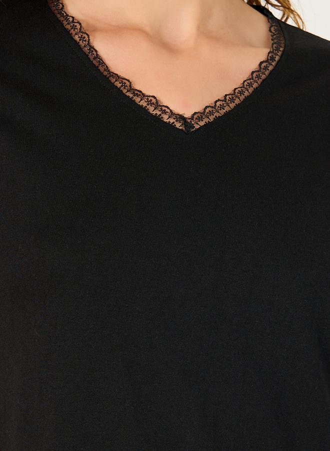 Styli LACE TRIM V NECK SIDE SLIT NIGHTDRESS - MIDI  - Image 4