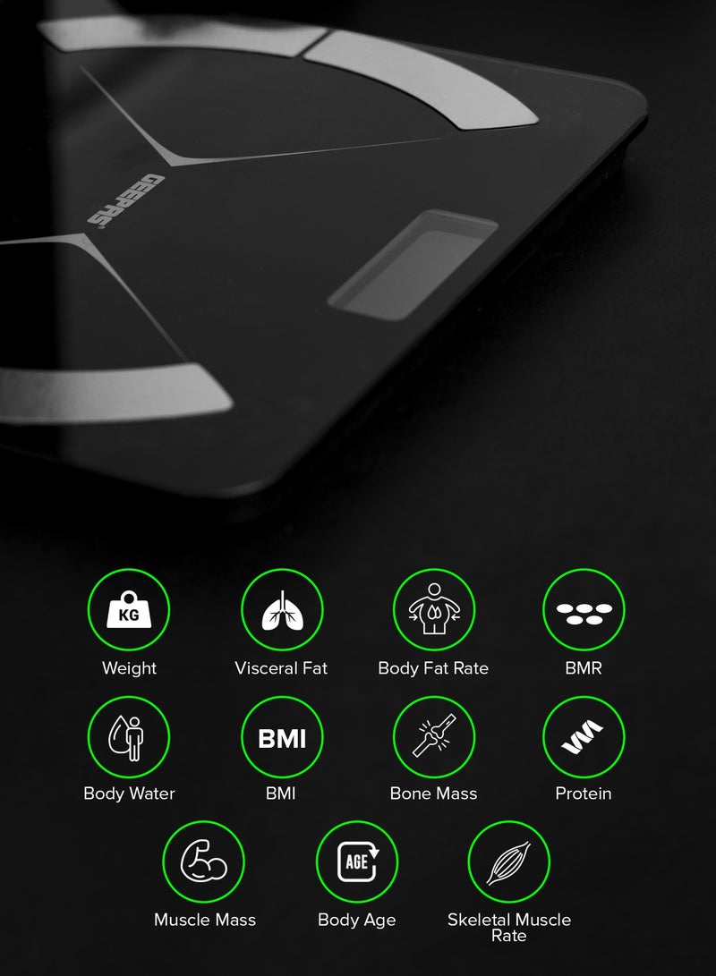 GEEPAS Smart Body Fat Scale With Tempered Glass Platform and Anti Slip Feet | Connects with Android and IOS | Includes Weight, Visceral Fate, Body Fat Rate, BMR, BMI, Body Water, Protein, Body Age, Etc - Image 4