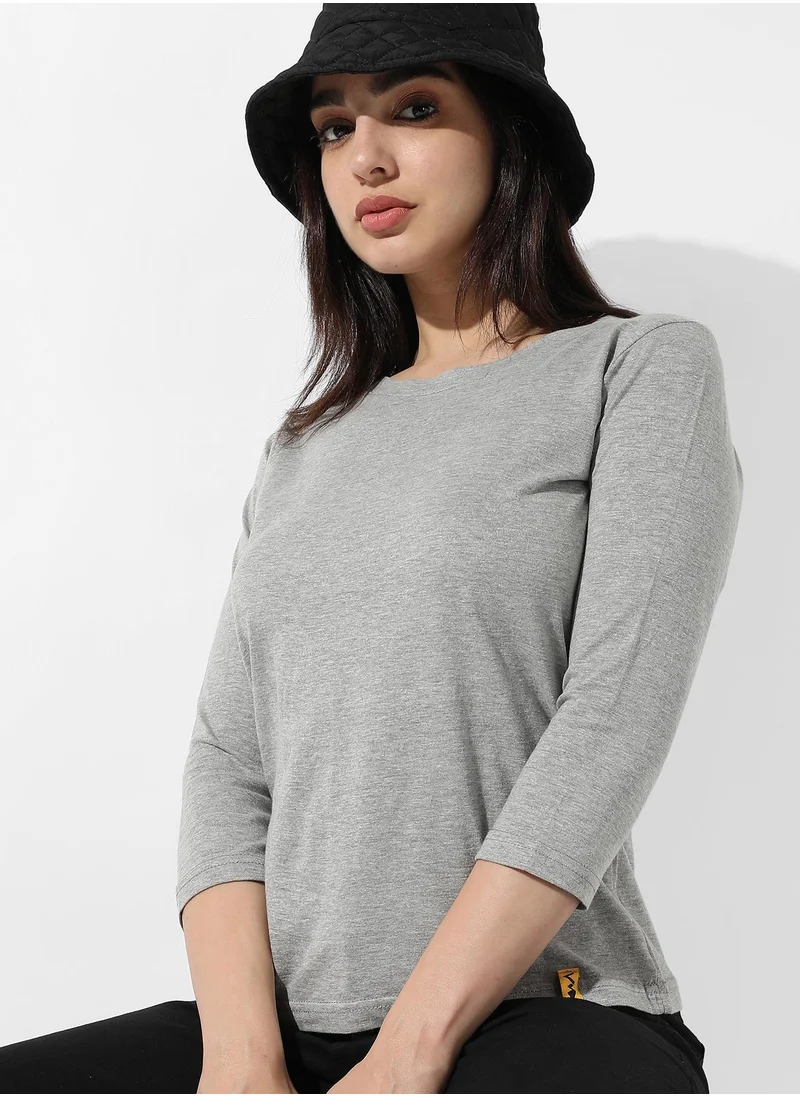 Campus Sutra Women's Solid Light Grey Top