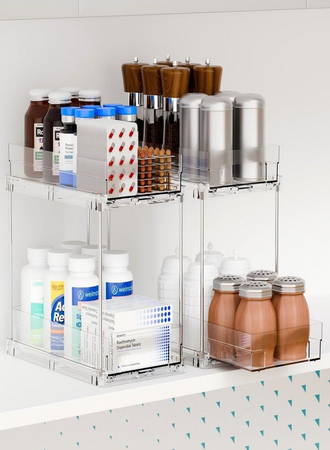 Yieach 2 Set,2 Tier Pull Out Cabinet Organizer for Supplement and Medication Bottle Organizers,10.4" Deep Pantry Organizers Drawer and Sliding Clear Under Sink Organizer for Bathroom Vanity and Under Counter - Image 1