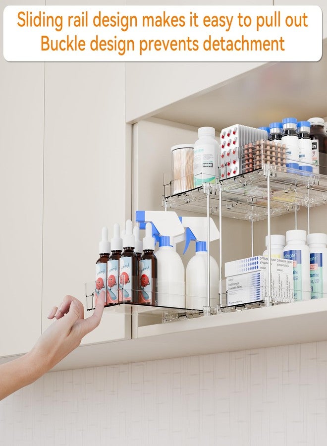 Yieach 2 Set,2 Tier Pull Out Cabinet Organizer for Supplement and Medication Bottle Organizers,10.4" Deep Pantry Organizers Drawer and Sliding Clear Under Sink Organizer for Bathroom Vanity and Under Counter - Image 4