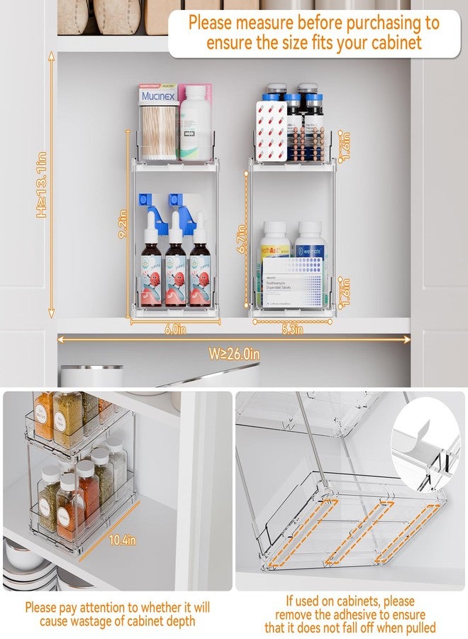 Yieach 2 Set,2 Tier Pull Out Cabinet Organizer for Supplement and Medication Bottle Organizers,10.4" Deep Pantry Organizers Drawer and Sliding Clear Under Sink Organizer for Bathroom Vanity and Under Counter - Image 2