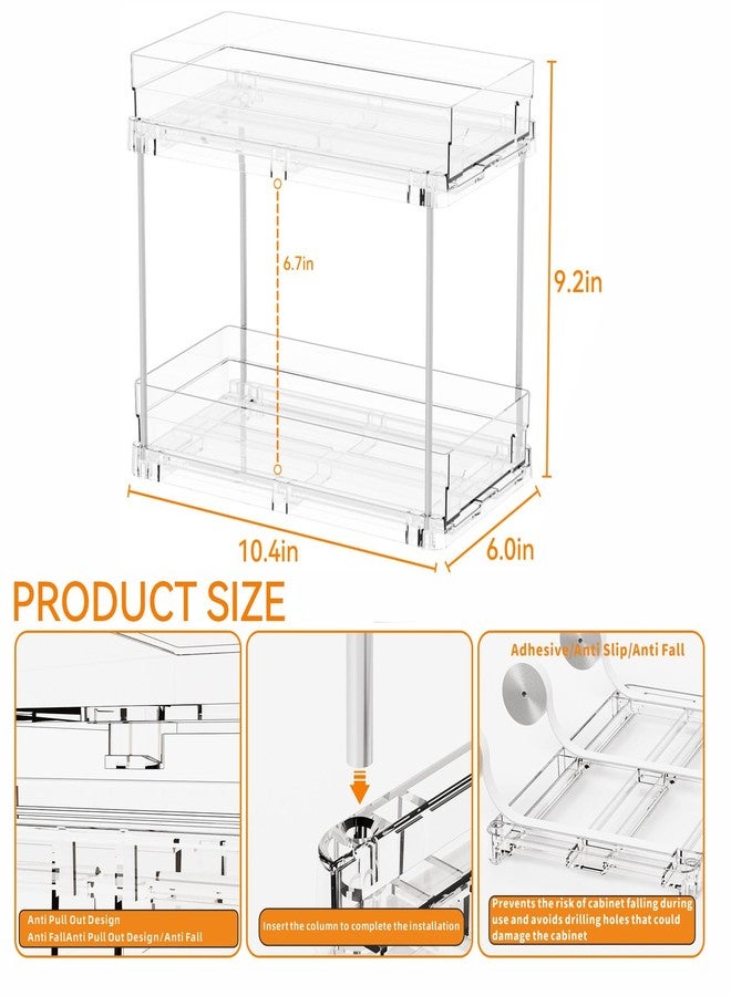 Yieach 2 Set,2 Tier Pull Out Cabinet Organizer for Supplement and Medication Bottle Organizers,10.4" Deep Pantry Organizers Drawer and Sliding Clear Under Sink Organizer for Bathroom Vanity and Under Counter - Image 3