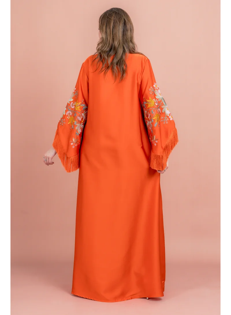 IKKXA Shimmer Detail Sleeves Embroidered Jalabiya