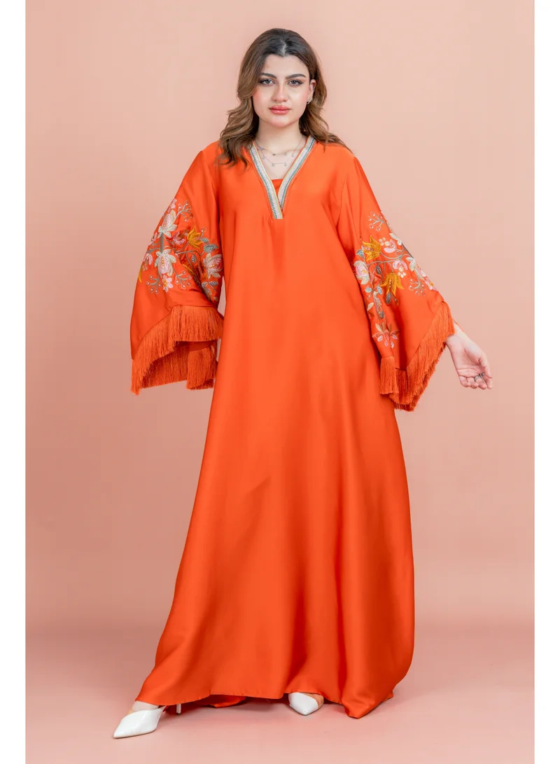 IKKXA Shimmer Detail Sleeves Embroidered Jalabiya