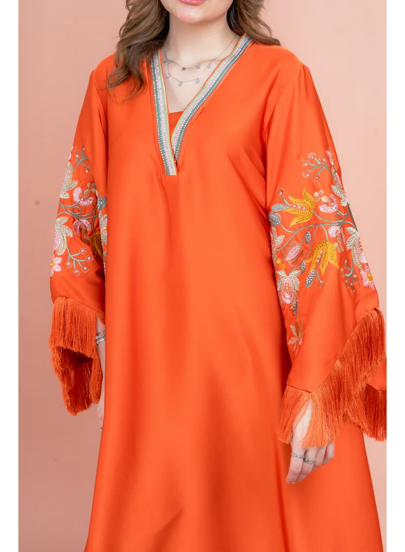 IKKXA Shimmer Detail Sleeves Embroidered Jalabiya