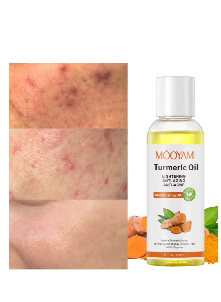 MOOYAM Turmeric Face Oil, Dark Spot Corrector Oil, Facial Lightening Oil for Moisturizing Skin, Anti-Acne,Anti-Aging Brightening Face Serum, Reduces Wrinkles on Face and Body, 100ml, All Skin Type - Image 1